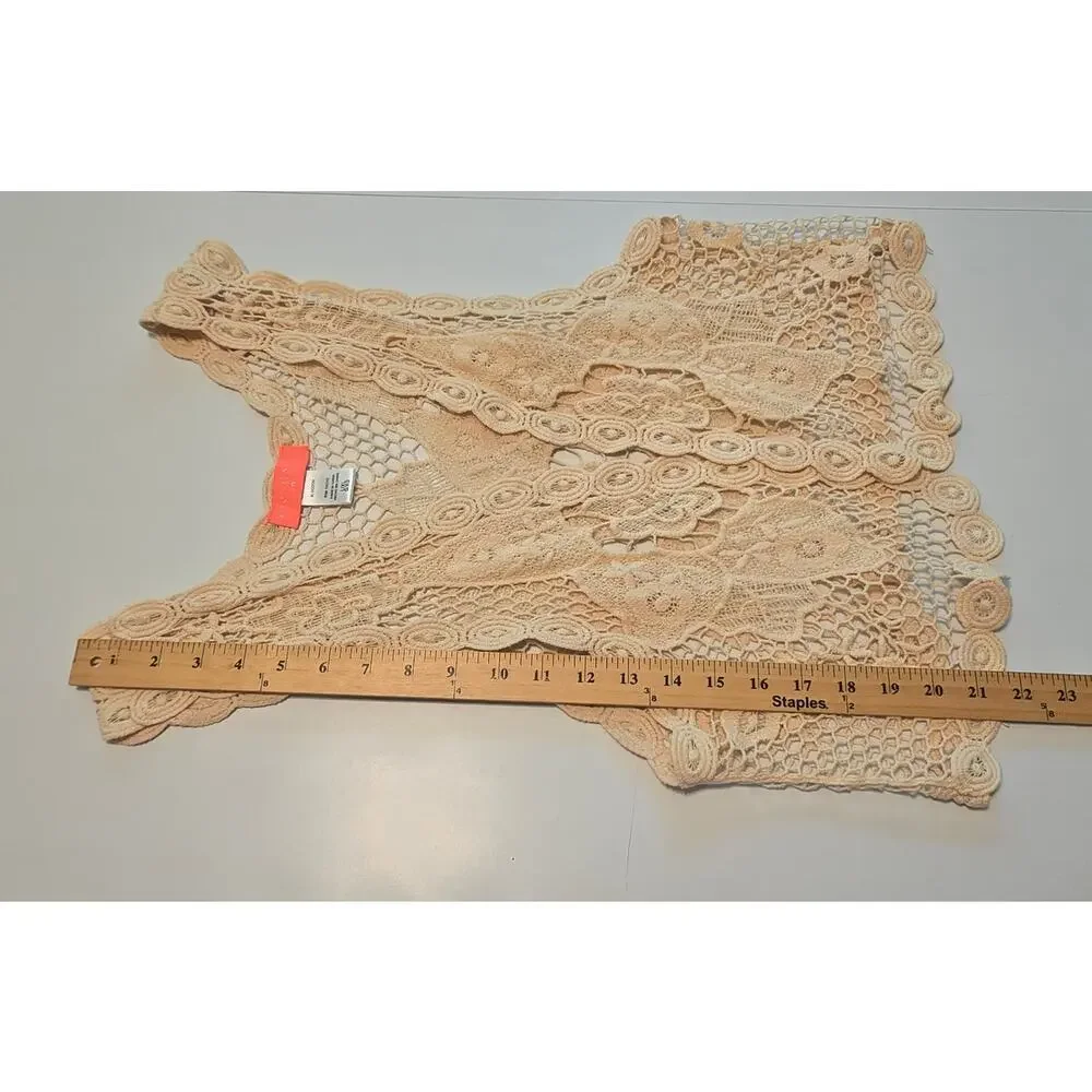 Soul Cake Crochet Lace Vest Womens Size L/XL Tan 100% Cotton Bohemian Festival - Picture 7 of 7